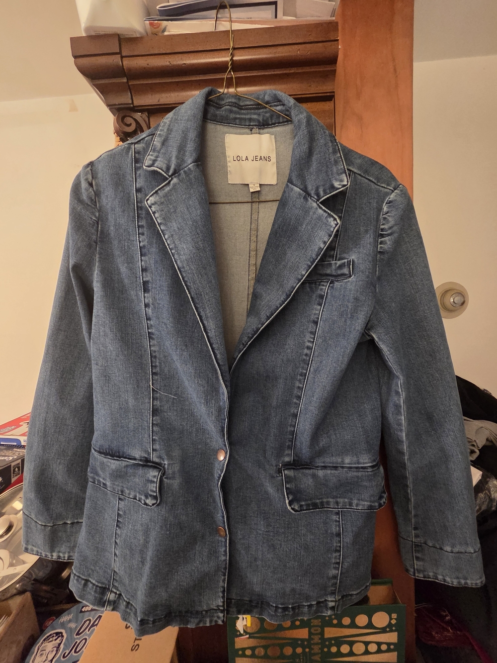 lola Denim Blazer Jacket in Faded Blue